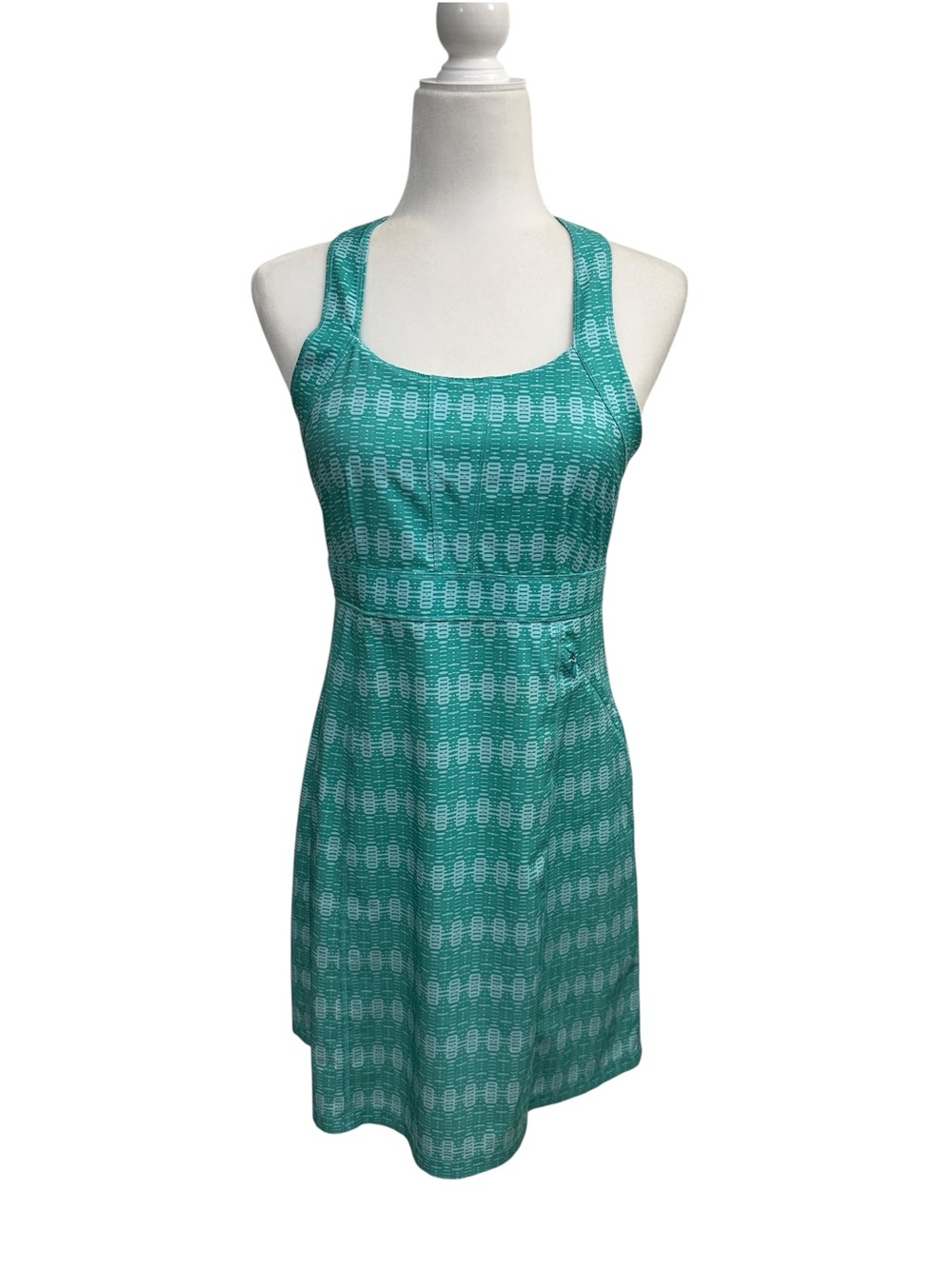 Title Nine Touble Dress Sz 6 Morse Code Teal Geometric Athletic Racerback